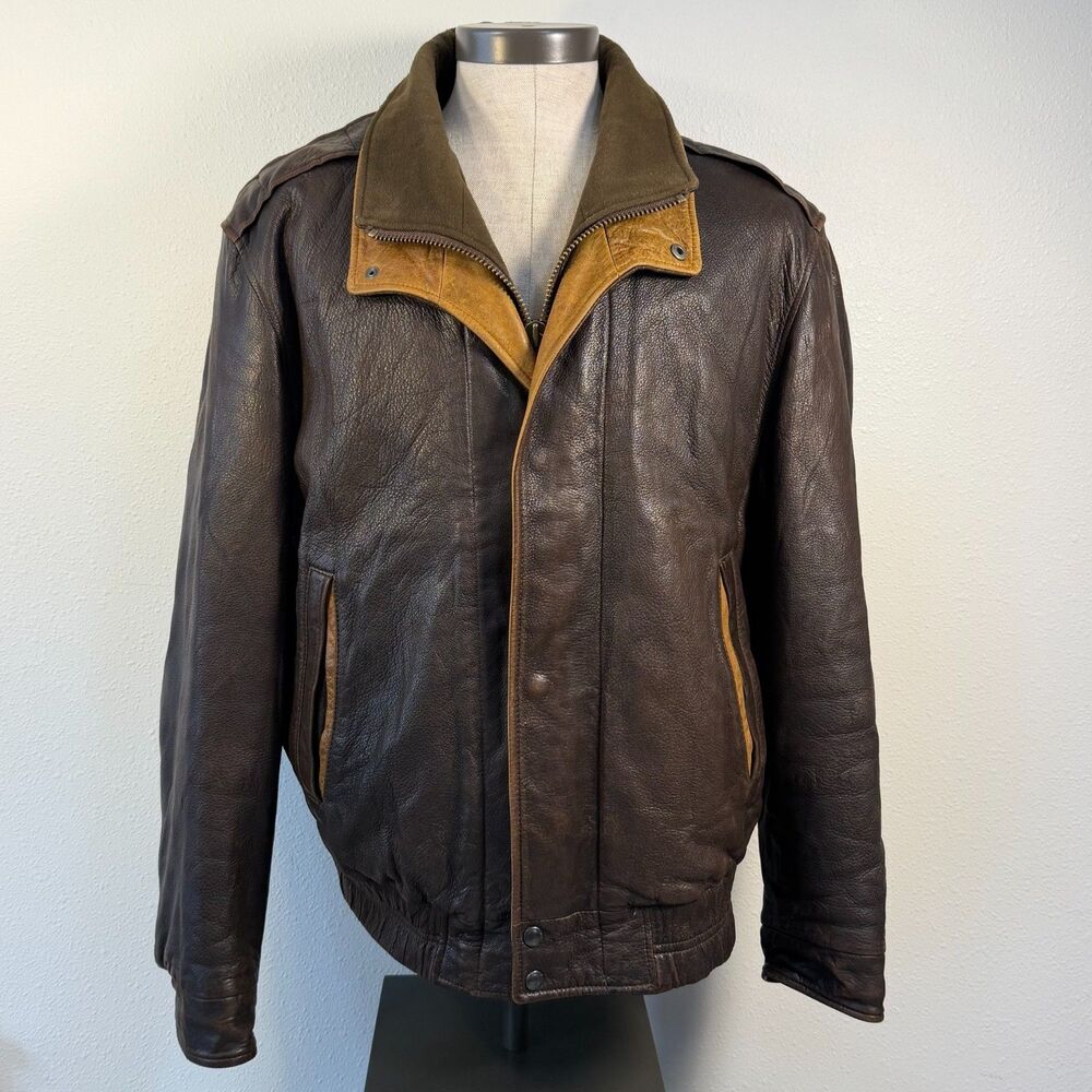 Vintage Orvis Men's 46 Romeo Leather Bomber Jacket USA Wool Cashmere Lined Brown